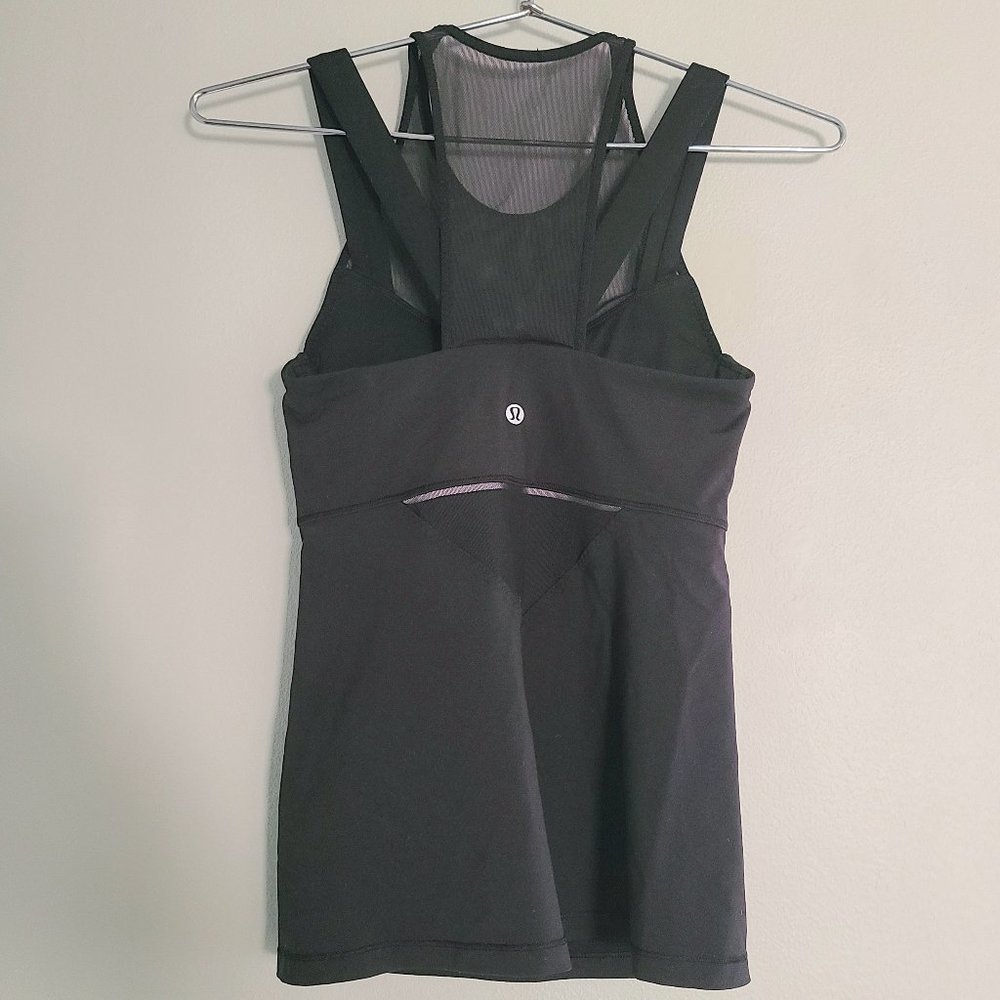 Lululemon Black Running In The City Tank Top w Built In Sports Bra Mesh Details